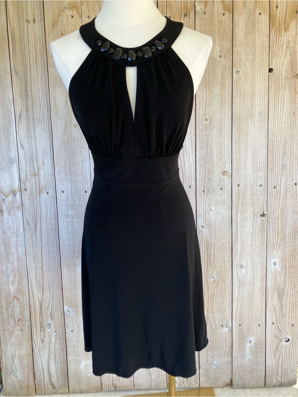 White House Black Market Black Jeweled Halter Mini Dress